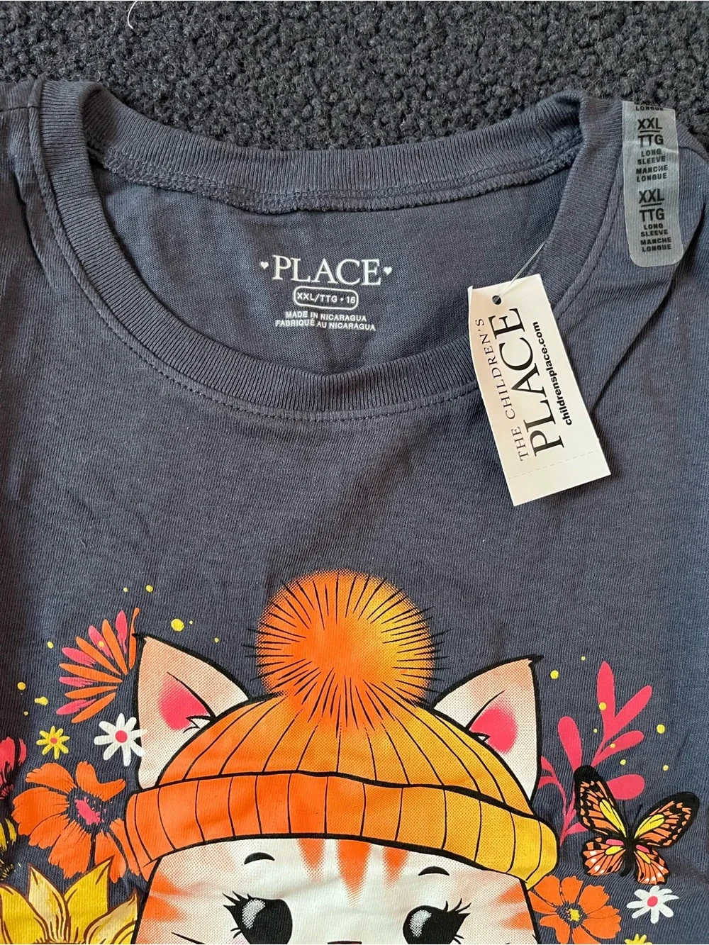 The Children's Place Charcoal Long-Sleeve Cat & Pumpkin Graphic Tee